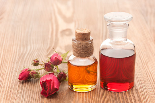 Rose essential oil. horizontal