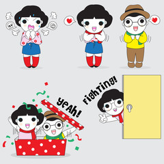 Cute WInter Character Icon illustration set