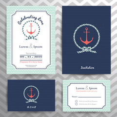 Nautical wedding invitation and RSVP card template set