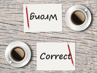 Business Concept : Comparison between correct and wrong
