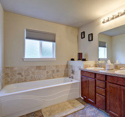 Elegant master bathroom with shower and bathtub.