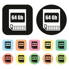 Memory card icon. SD card icon. 64 GB. Vector