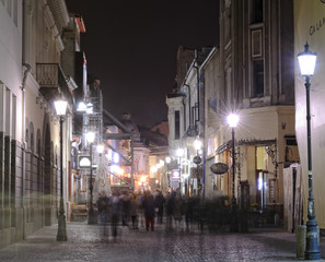 Fototapeta na wymiar Night street scene in Bucharest old city.