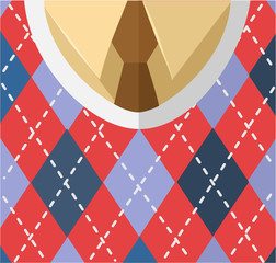 Male breast with tie, shirt, vest. Vector flat illustration