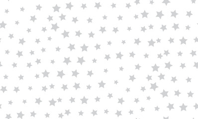 Vector seamless background of gray stars of different sizes on a white background.