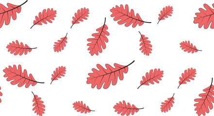 Fototapeta na wymiar Vector seamless texture of red oak leaves on a white background. Seamless background from the leaves of the tree.