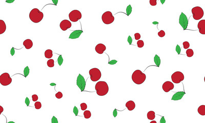 Vector seamless background of cherry blossoms. Cherries on white background texture.