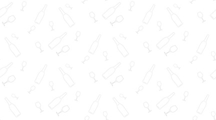 Vector seamless background of bottles and glasses contours on white background.