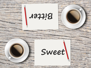Business Concept : Comparison between bitter and sweet