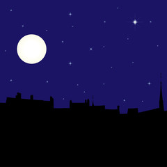 Silhouette of town at night, vector illustration - 86889626