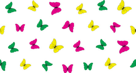 Fototapeta premium Vector seamless background of butterflies on a white background. Colored butterflies of different sizes.