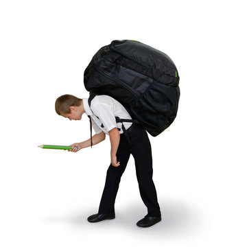 Schoolboy Carries A Large Backpack