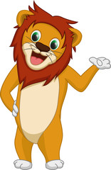 cute lion cartoon presenting