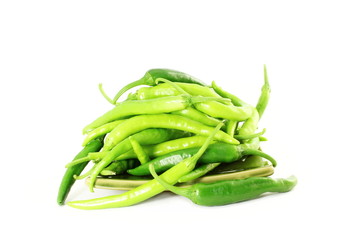 fresh green chili pepper on pure white background