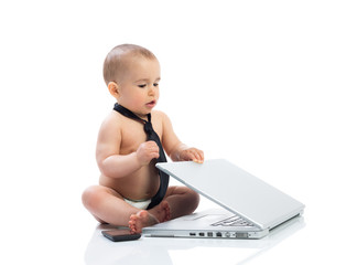 Baby businessman with laptop