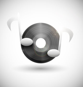 record with notes realistic musical vector icon