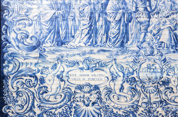 Carmo Church side wall Azulejo tile detail, in Porto.