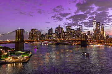 New York City Brooklyn Bridge evening sunset skyline
