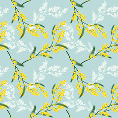 Seamless pattern with mimosa