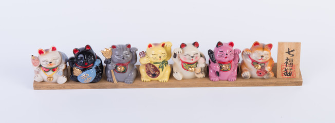Maneki neko cats. Traditional Japanese souvenir set.