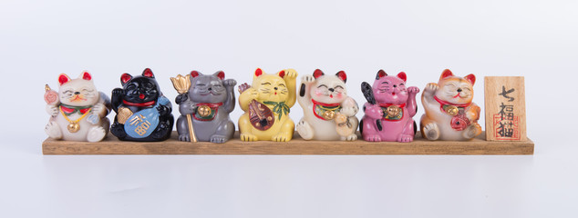 Maneki neko cats. Traditional Japanese souvenir set.