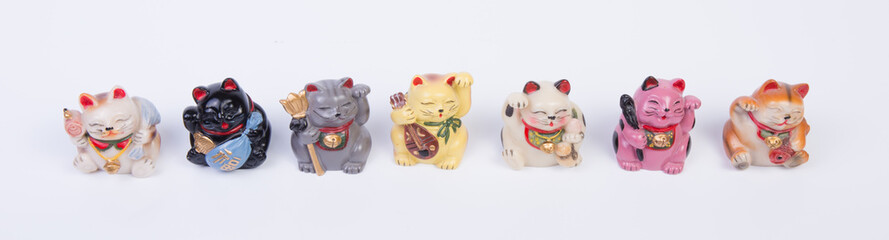 Maneki neko cats. Traditional Japanese souvenir set.