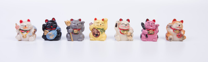 Maneki neko cats. Traditional Japanese souvenir set.