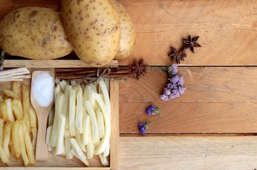 French fries and fresh potatoes sliced