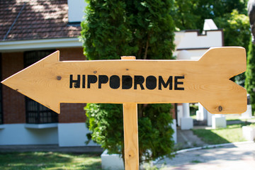 Hippodrome direction sign. Photo was taken on Zobnatica, Serbia. Famous horse stable and farm.