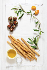 Italian food. space for writing text. colored tomatoes, bread st