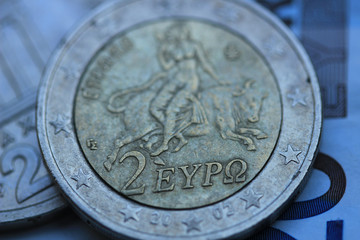 Greek 2 euro close up