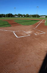 A wide angle shot of a baseball field..