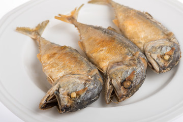 close up fried mackerel