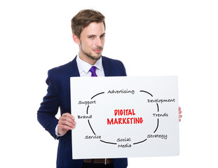 Businessman hold with white board showing digital marketing conc