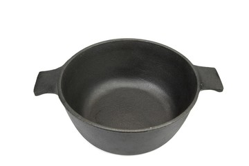 High Angle View On The Opened Cast Iron Pan Isolated