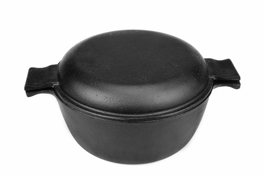 High Angle View On The Closed Cast Iron Pan Isolated