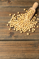soybean on the wooden board, tilt shift lens