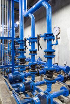 Water pump and steel pipe, blue color.