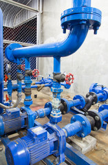 Water pump and steel pipe, blue color.
