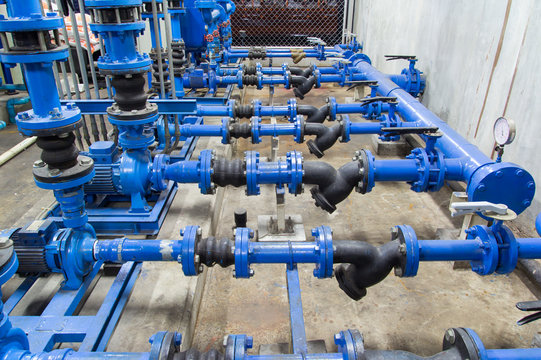Water pump and steel pipe, blue color.