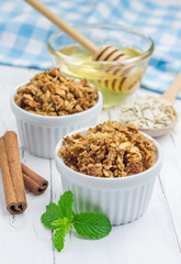Homemade honey cinnamon granola in a bowl