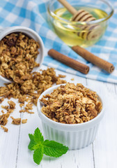 Homemade honey cinnamon granola in a bowl
