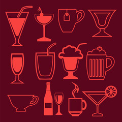 bar and drinks icons set in linear style