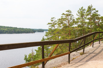 View of lake and woods from a hiking trail