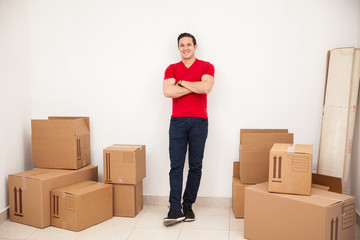 Handsome man moving in