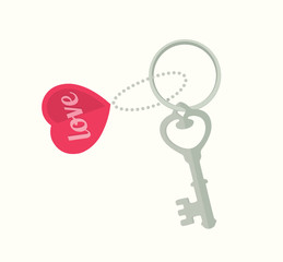 Key ring. Heart shape,vintage key.