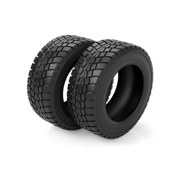 3D illustration. Group of car tires on a white background