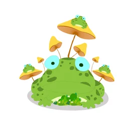 Fotobehang Frogs and mushroom on white background © Big Pearl