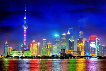 Obraz premium Shanghai Pudong skyline view from the Bund, China.