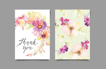 Fototapeta na wymiar Decorative card. Flowers painted in watercolor. Hand lettering. Seamless pattern.
